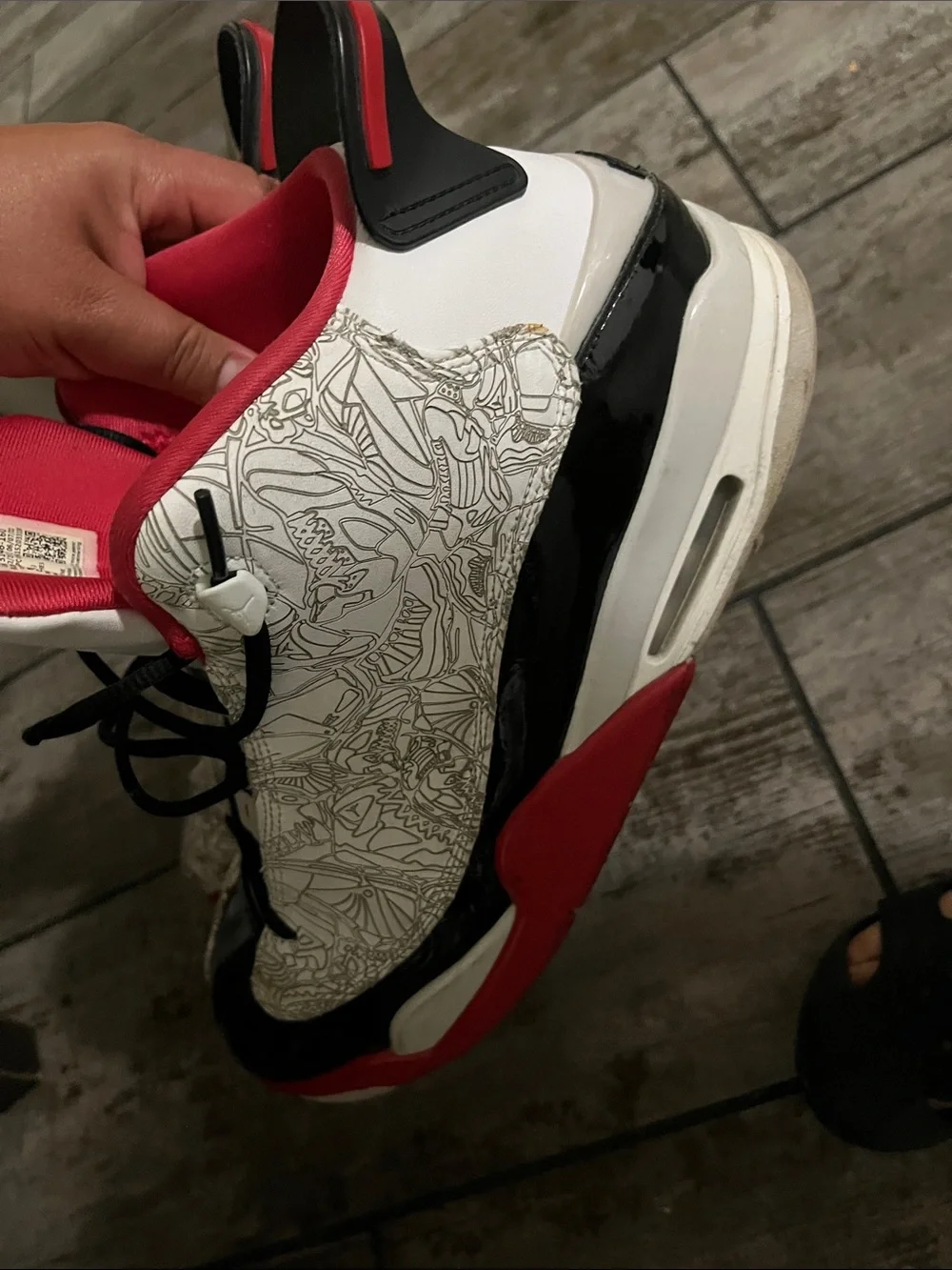 Jordan White Black Red Graphic-Pattern Basketball Sneakers